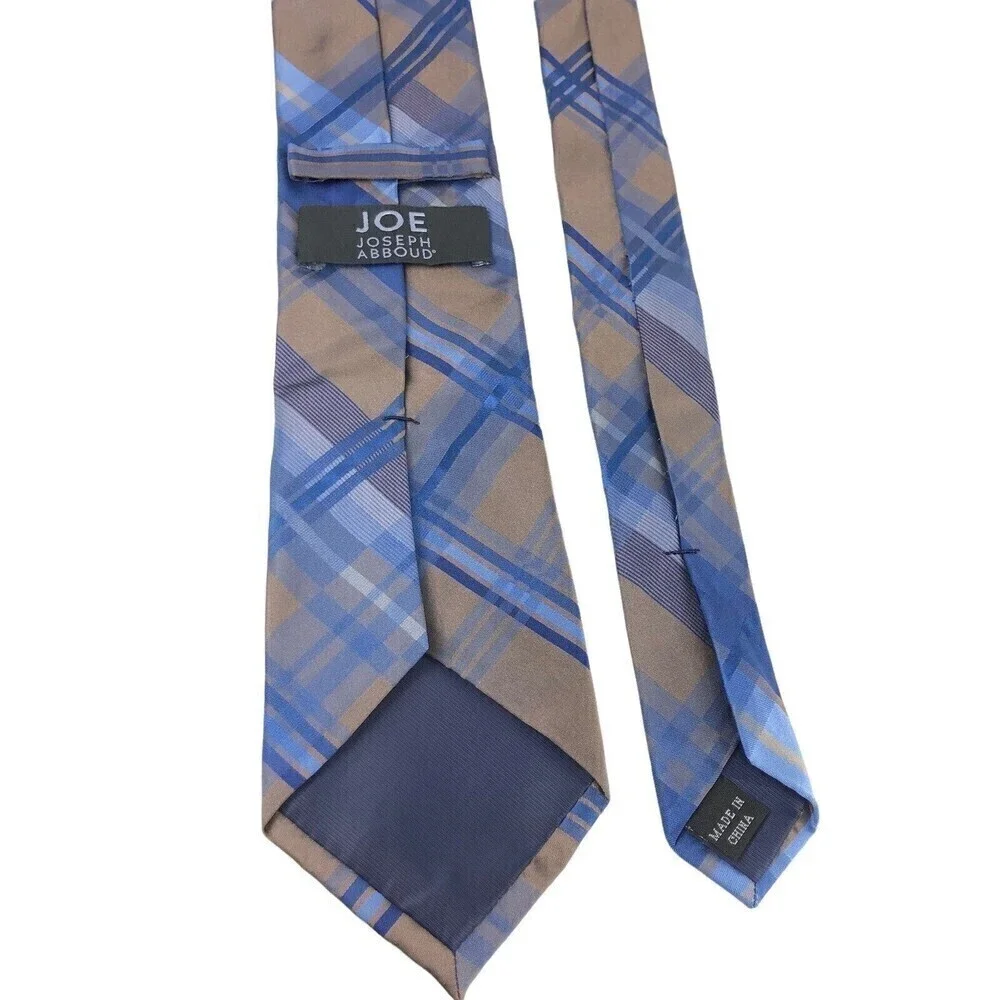 Joseph Abboud Silk Tie Mens Plaid Blue Brown 100% Silk Necktie *READ*